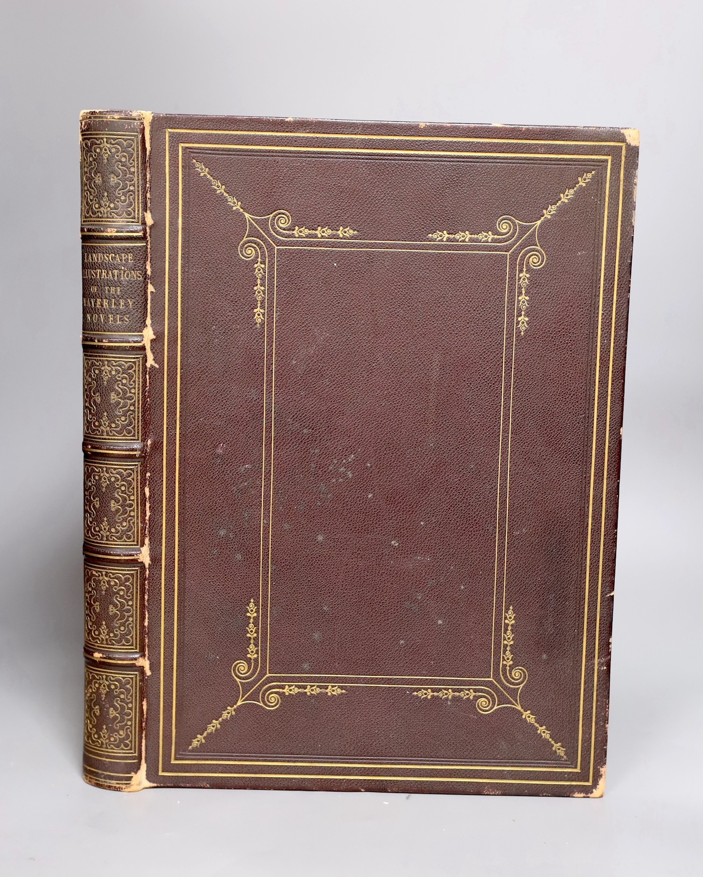 [Scott, Sir Walter. Landscape Illustrations of the Waverley Novels]. lacks all letterpress, incl. title; 79 engraved plates (with guards); maroon gilt-decorated morocco with panelled spine, ge. and marbled e/ps.. folio.